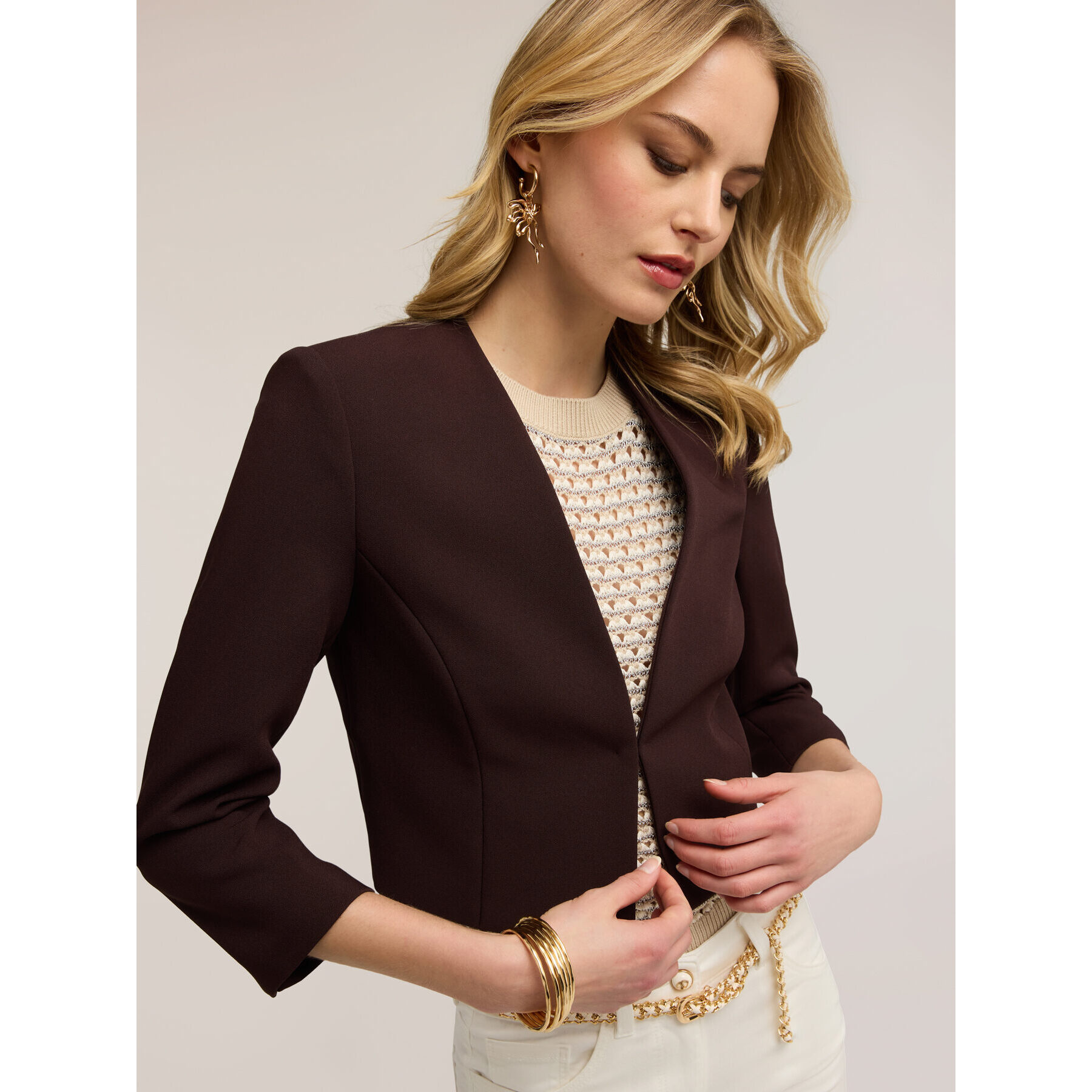 Motivi - Giacca strutturata in cady crêpe - Marrone