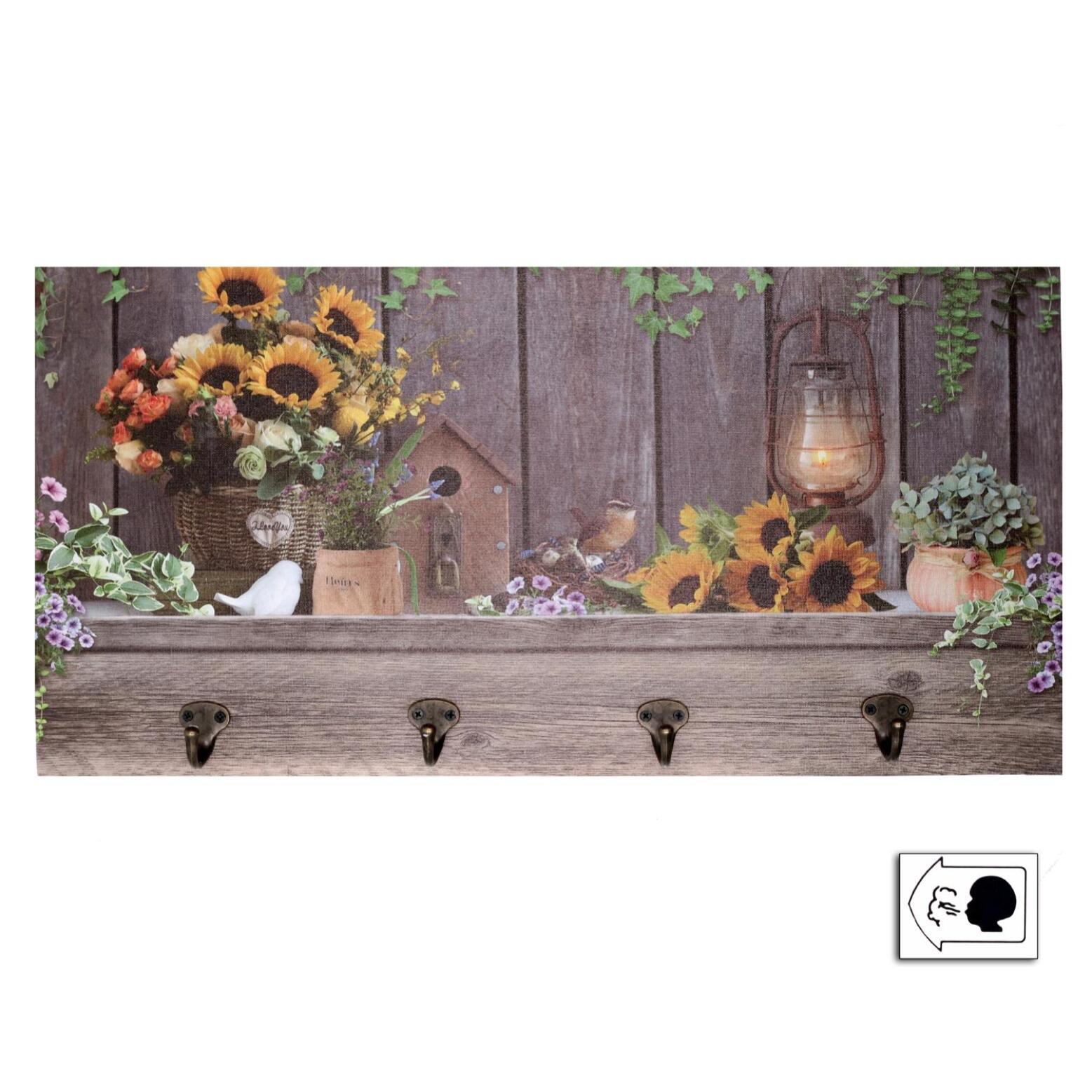 Appendino in legno da 4 posti con led girasoli cm60x30x1,8