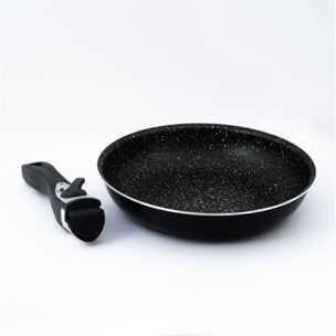 Batterie de cuisine revêtement pierre avec manche amovible 10 pieces noir Herzberg HG5000-BK