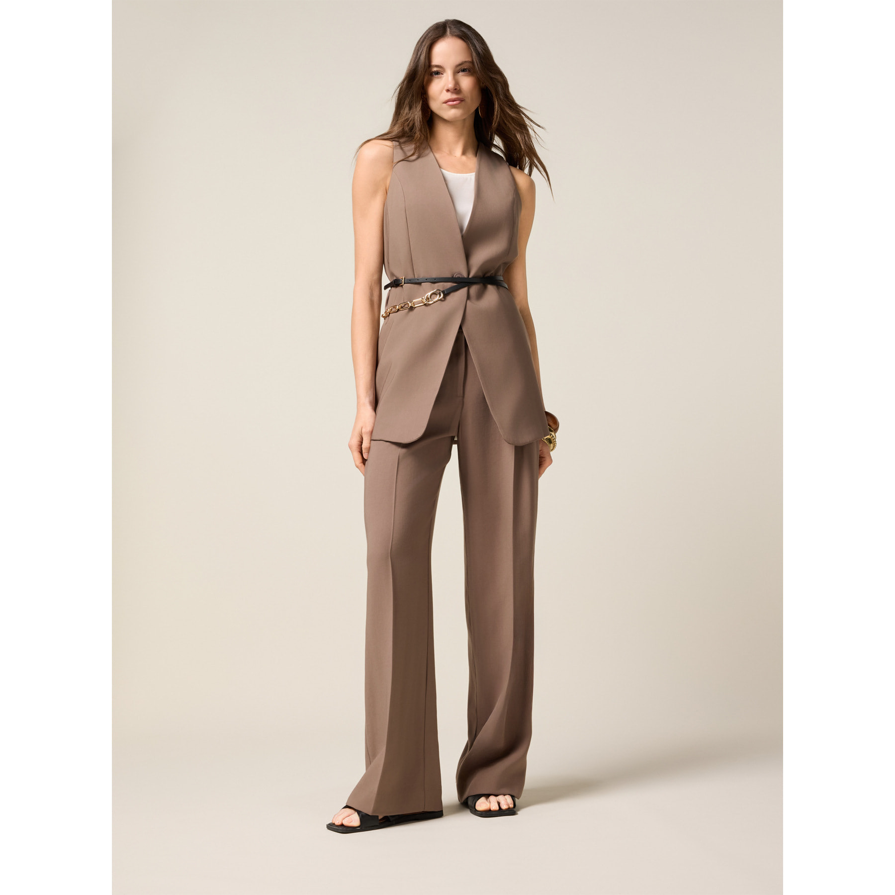 Oltre - Pantalones palazzo de tejido mezcla de viscosa - Marrón