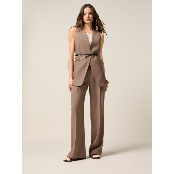 Oltre - Pantalones palazzo de tejido mezcla de viscosa - Marrón