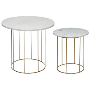 Lot de 2 tables gigognes "Garance" blanc plateau marbre