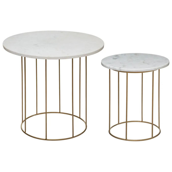 Lot de 2 tables gigognes "Garance" blanc plateau marbre