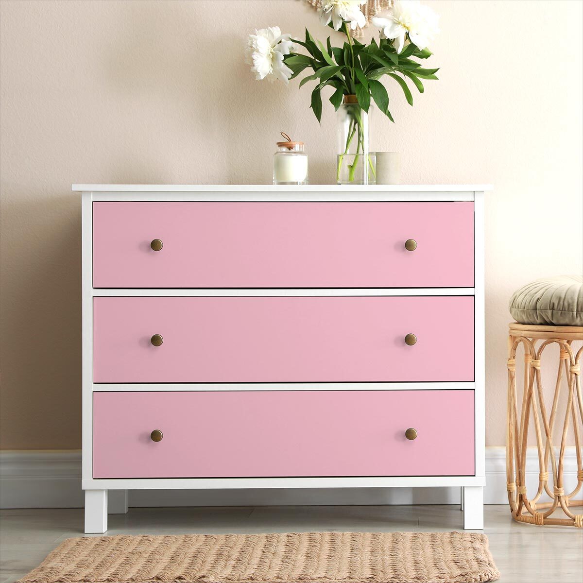 Rouleau adhésif décoratif Vinyle au Mètre - Rose poudre - Sticker Lavable Imperméable Mur Cuisine Meubles