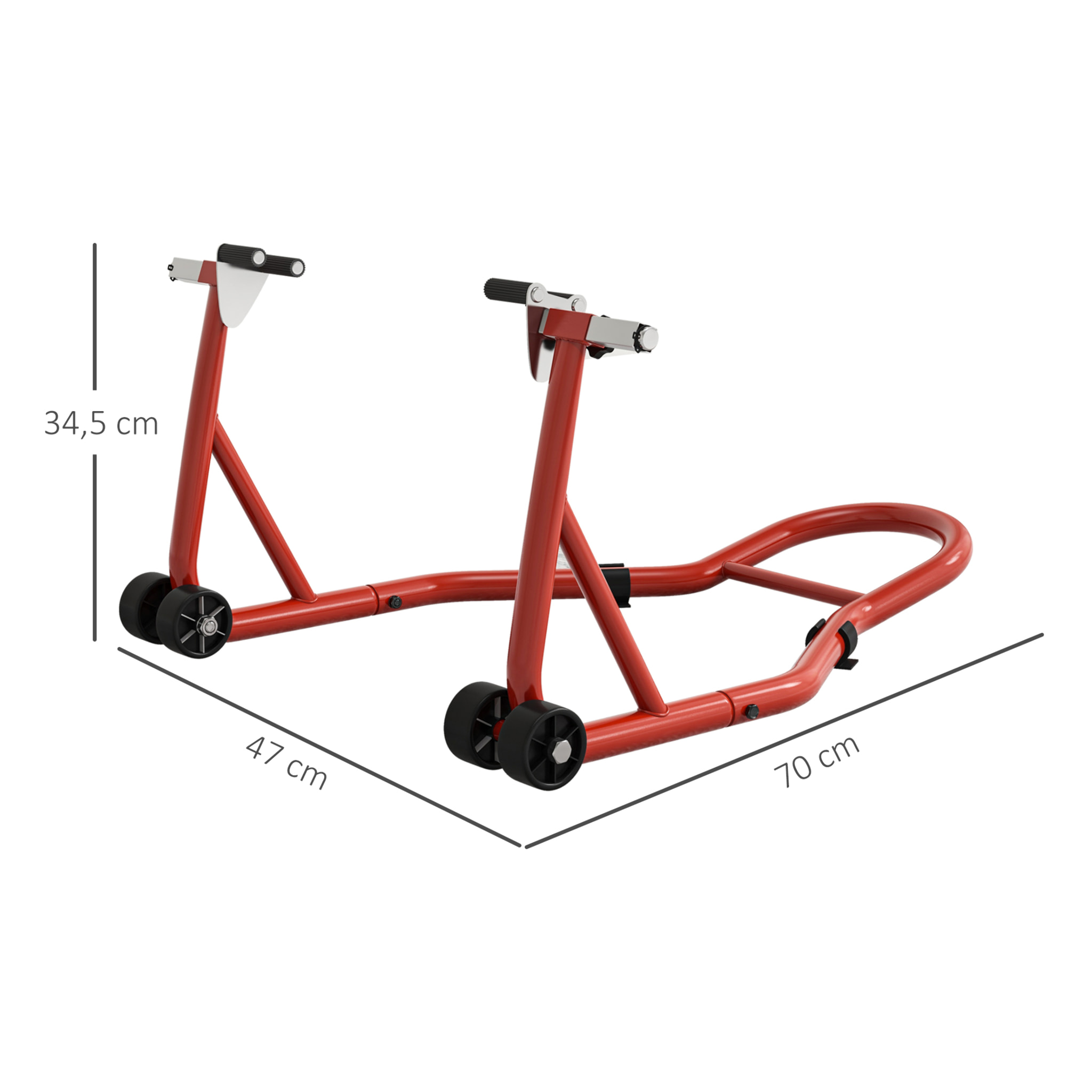 Caballete de Moto Soporte Delantero Universal de Acero para Rueda de 10" 17" 18" Carga 200 kg con Horquillas en U y L Ajustables, Ruedas y Almohadillas Antideslizantes para Reparación en Garaje