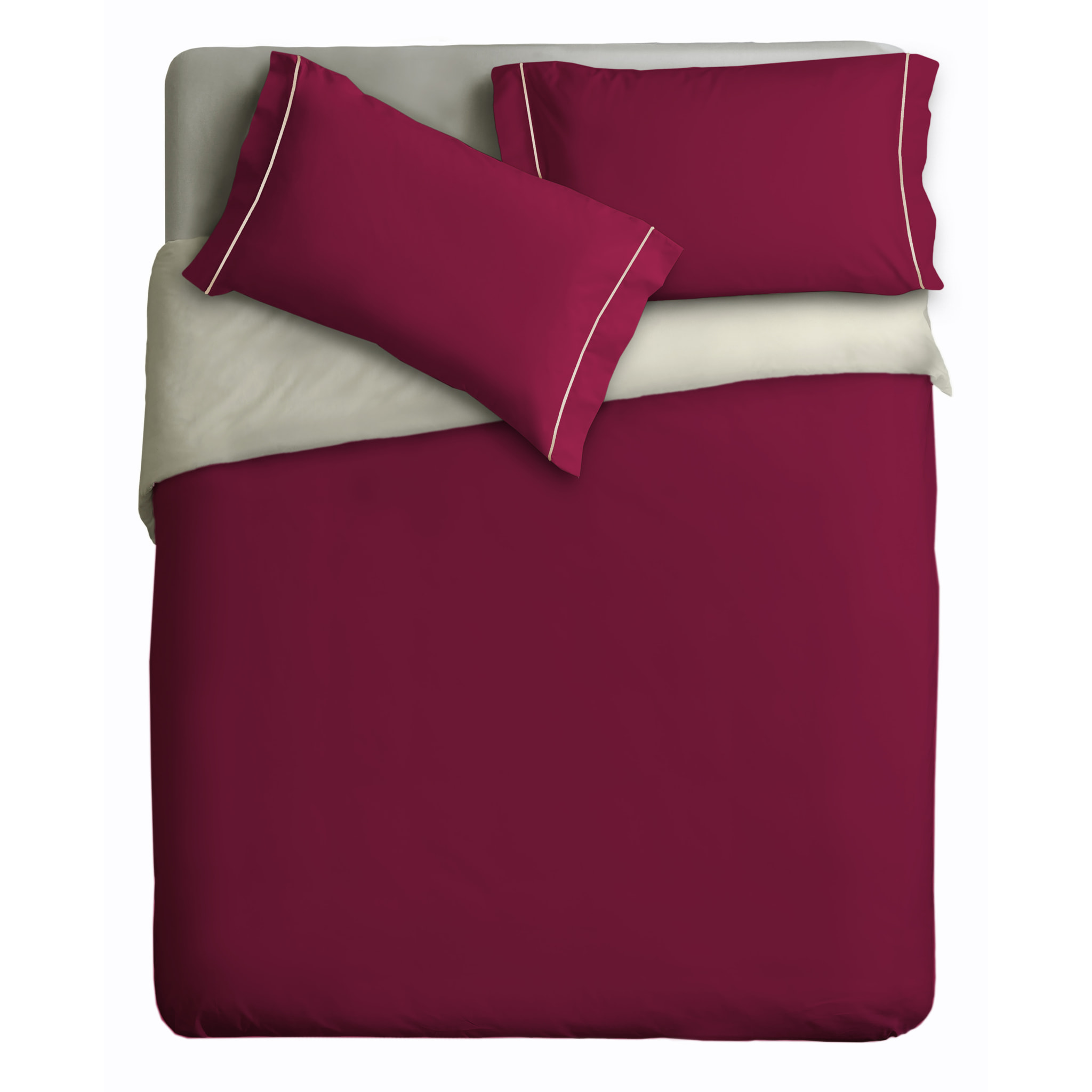 Parure Copripiumino Double-Color IPERSAN Puro Cotone Bordeaux/Panna