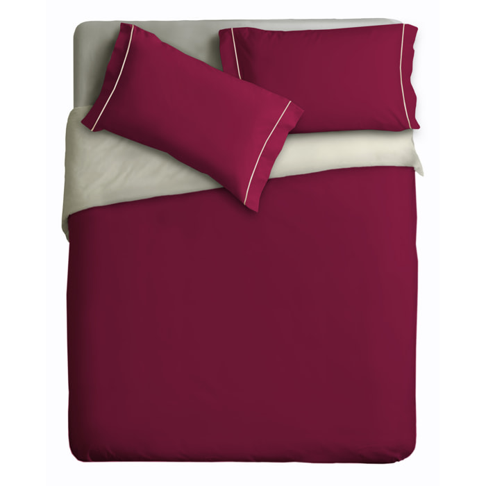 Parure Copripiumino Double-Color IPERSAN Puro Cotone Bordeaux/Panna