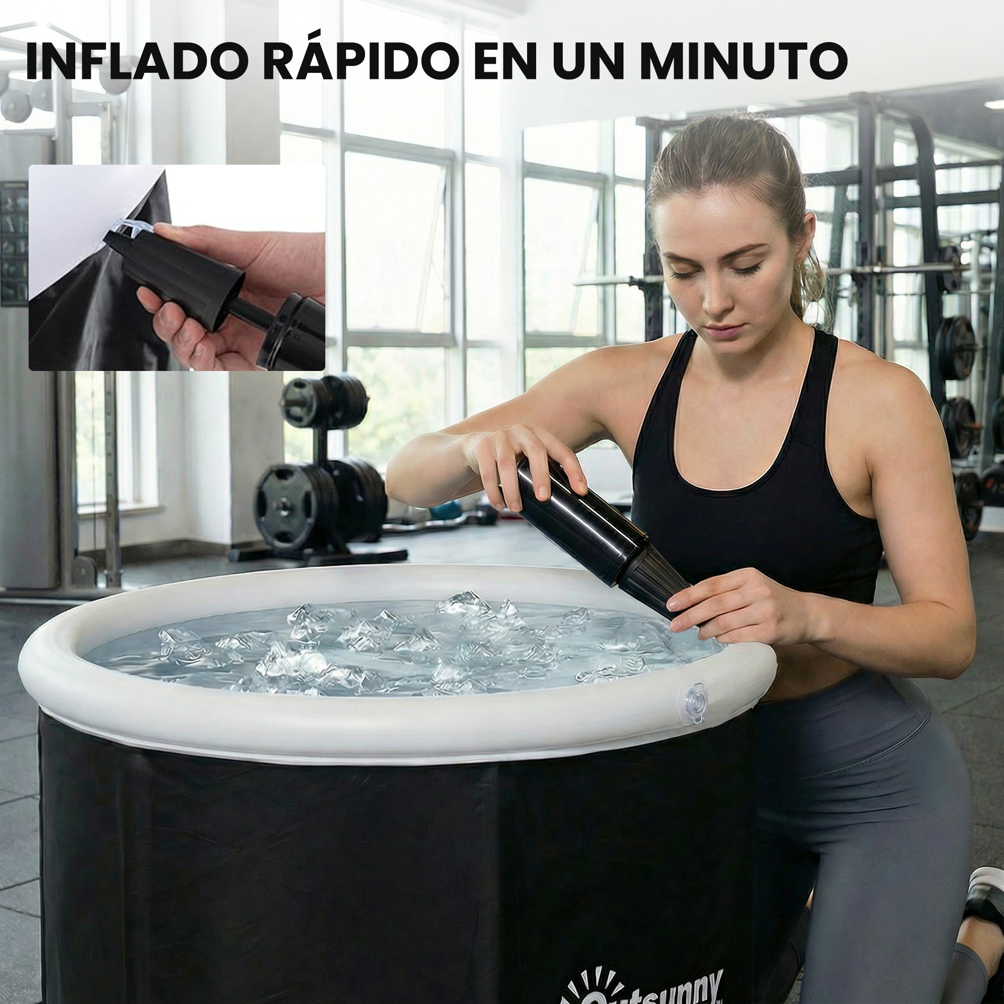 Bañera de Hielo, 280L, Bañera Hinchable Portátil para Recuperación de Atletas en Agua Fría, con Cubierta y Bomba, Barril de Hielo de Múltiples Capas, para Interior y Exterior, Ø78x71 cm