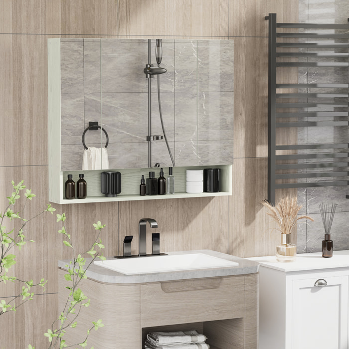 Armario de Baño con Espejo Armario de Pared con 3 Puertas Estante Ajustable y Compartimento Mueble de Baño Colgante para Salón 90x15x75 cm Blanco