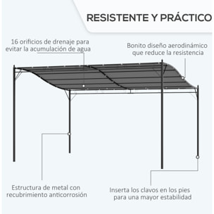 Outsunny Pérgola de Jardín 4x3 m Montado en Pared con Toldo y 4 Orificios Gris