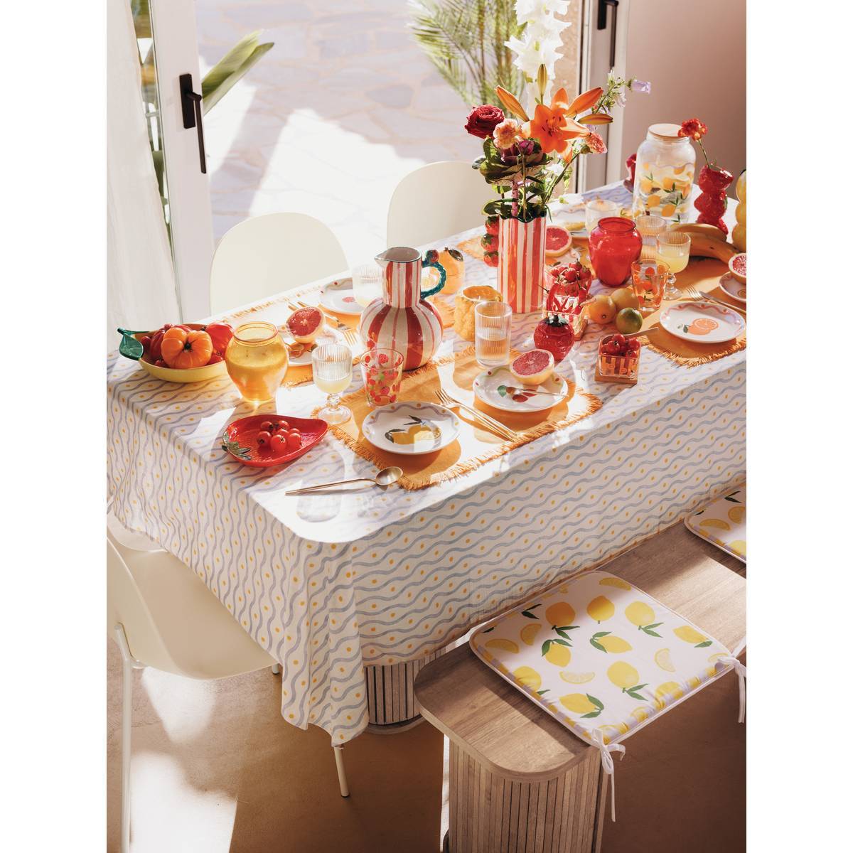 Galette de chaise Fruity 39x39cm imprimé citrons jaunes