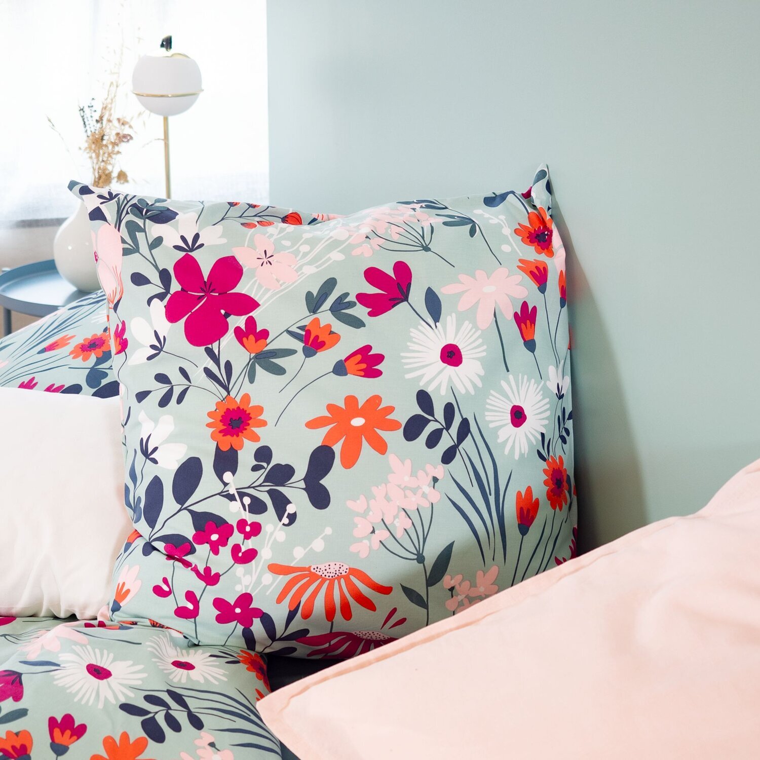 Parure housse de couette 3pcs coton bio 57fils flore