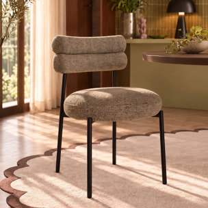 Ensemble table extensible effet noyer et 6 chaises en tissu tweed moka