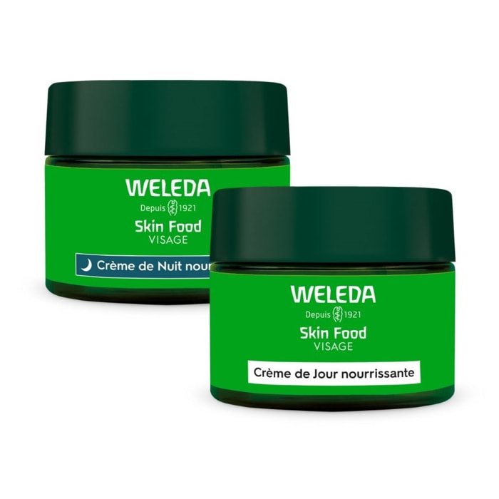 WELEDA - Skin Food Crème de Jour nourrissante + Crème de Nuit nourrissante - Pour les peaux sèches - Hydrate immédiatement et nourrit instantanément  - Natrue* - Vegan*** - 2x40 ml