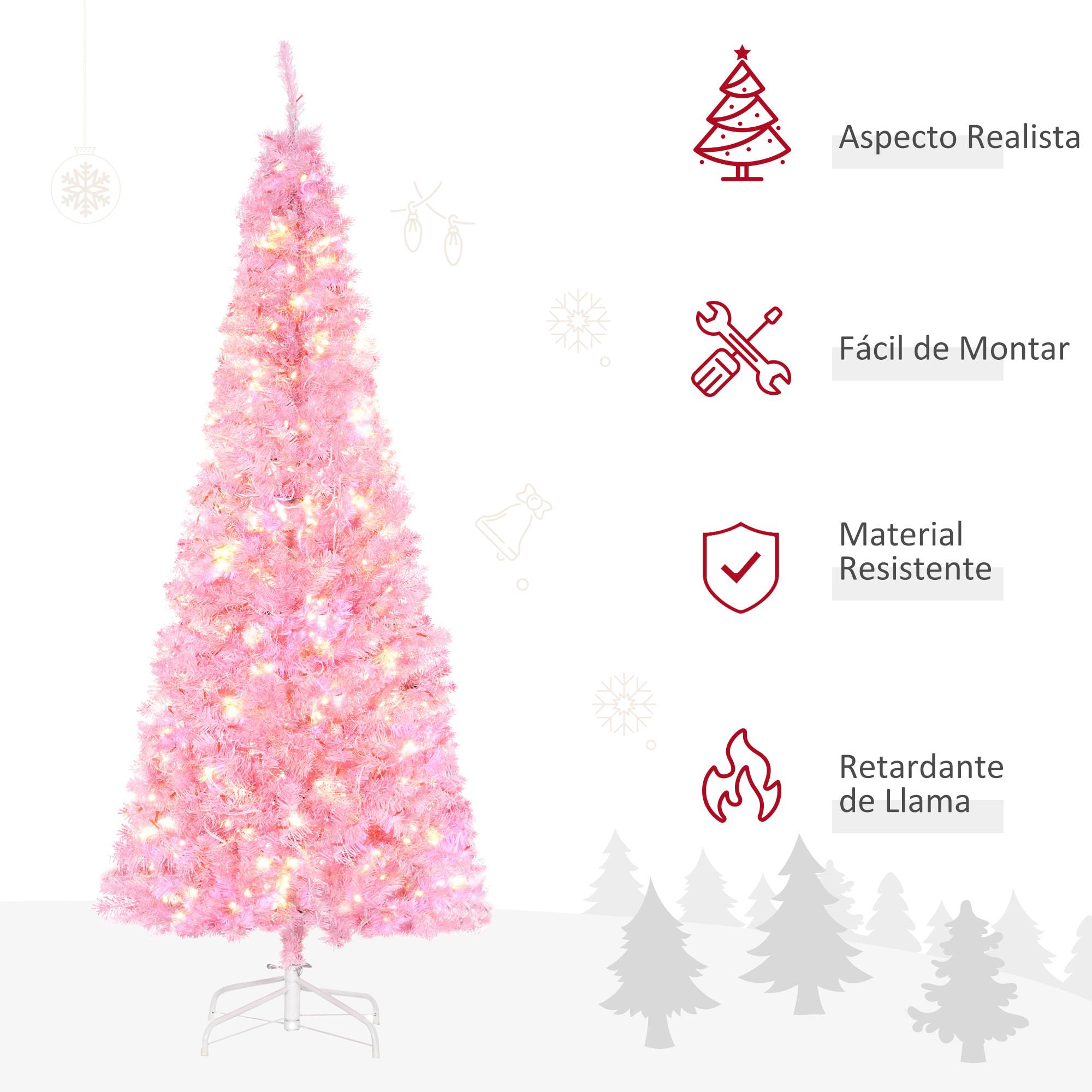 árbol de Navidad Artificial Altura 180 cm Ignífugo con 618 Ramas 300 Luces LED