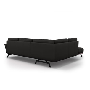 Canapé d'angle gauche convertible "Olivier" 5 places en cuir véritable noir