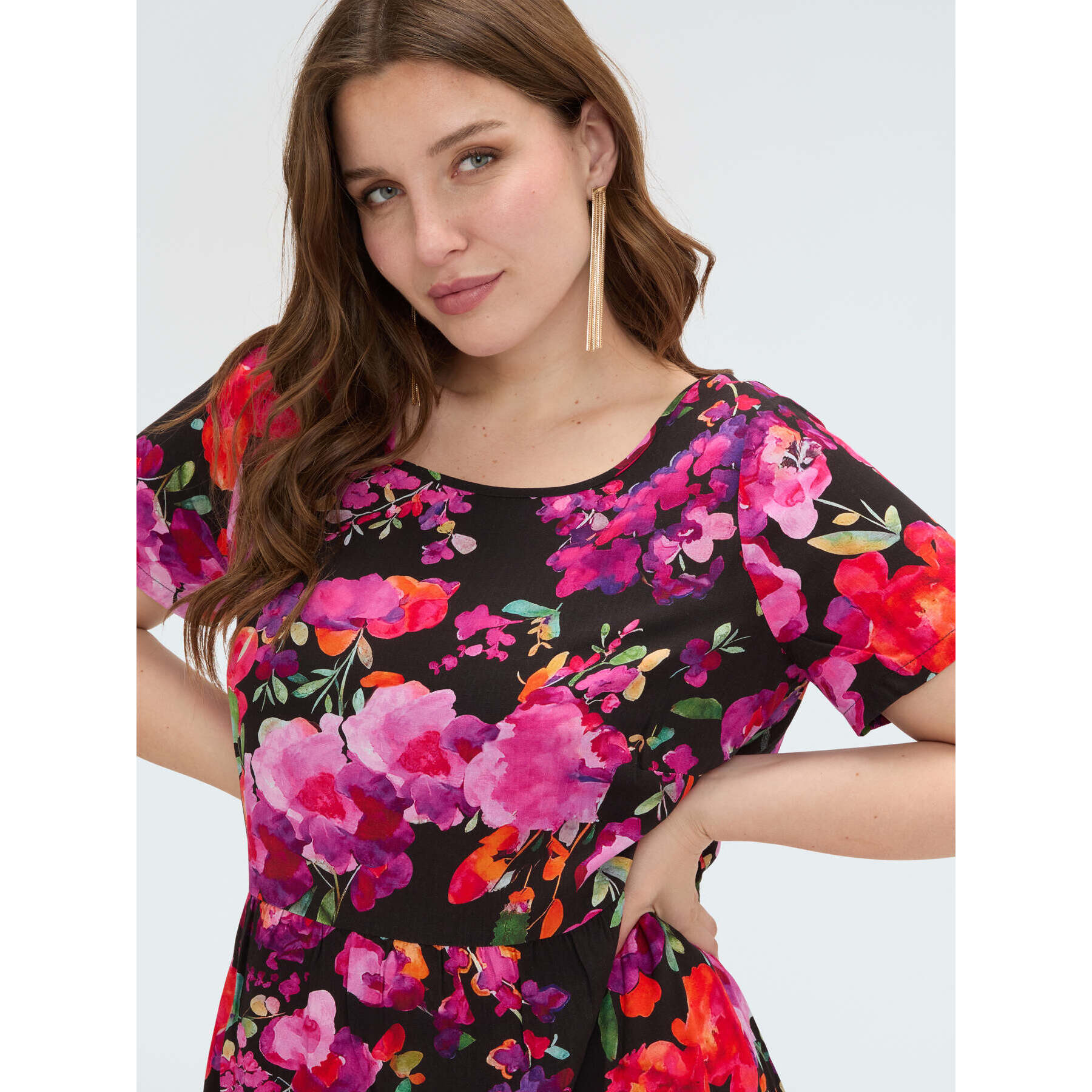 Fiorella Rubino - Vestido de flores en viscosa - Negro