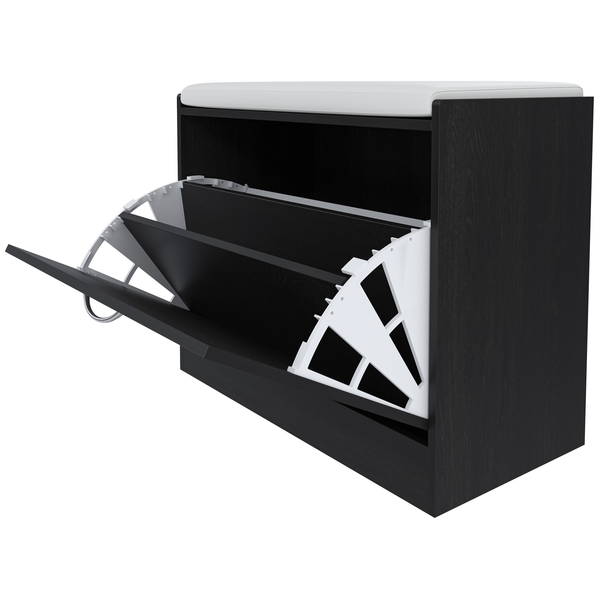 Panca Scarpiera Da Ingresso Salvaspazio Cuscino Anta Ribalta Seduta Imbottita In Ecopelle Soggiorno Casa Camera Ufficio 60 x 30 x 48 Cm Nero