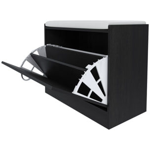 Panca Scarpiera Da Ingresso Salvaspazio Cuscino Anta Ribalta Seduta Imbottita In Ecopelle Soggiorno Casa Camera Ufficio 60 x 30 x 48 Cm Nero