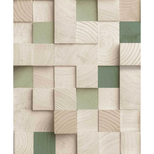 Papier peint cubes bois verts style naturel