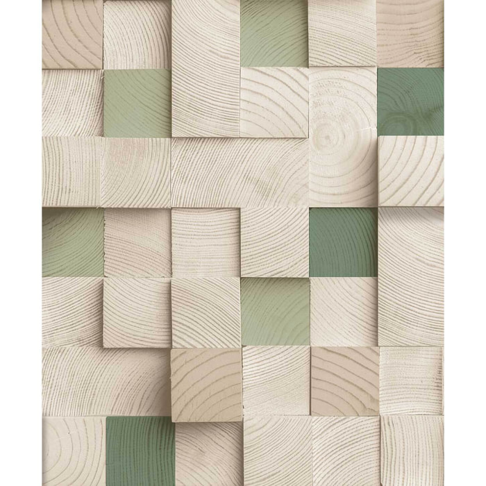 Papier peint cubes bois verts style naturel
