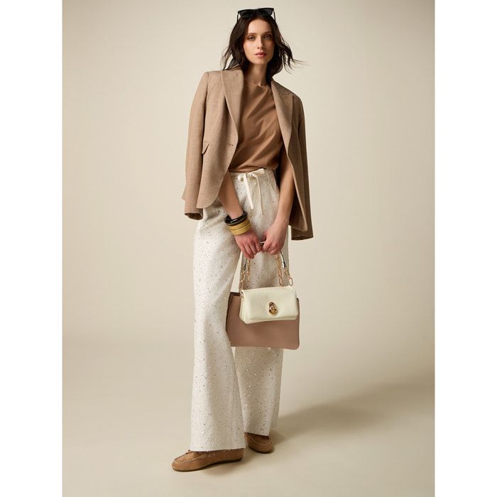 Oltre - Pantaloni palazzo con paillettes - Bianco