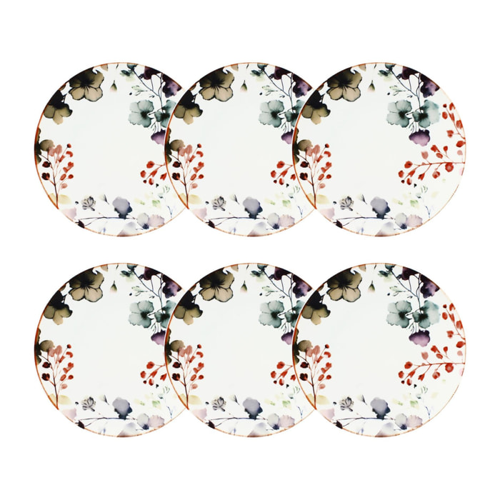 Lot de 6 assiettes plates en porcelaine blanche 27cm AQUARELLE