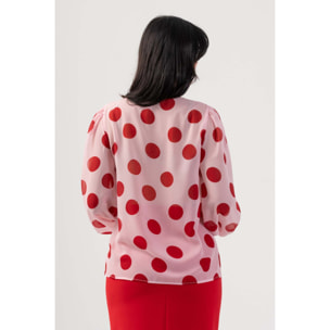Kocca - Blusa fantasia con fiocco Donna, Pois, Girocollo