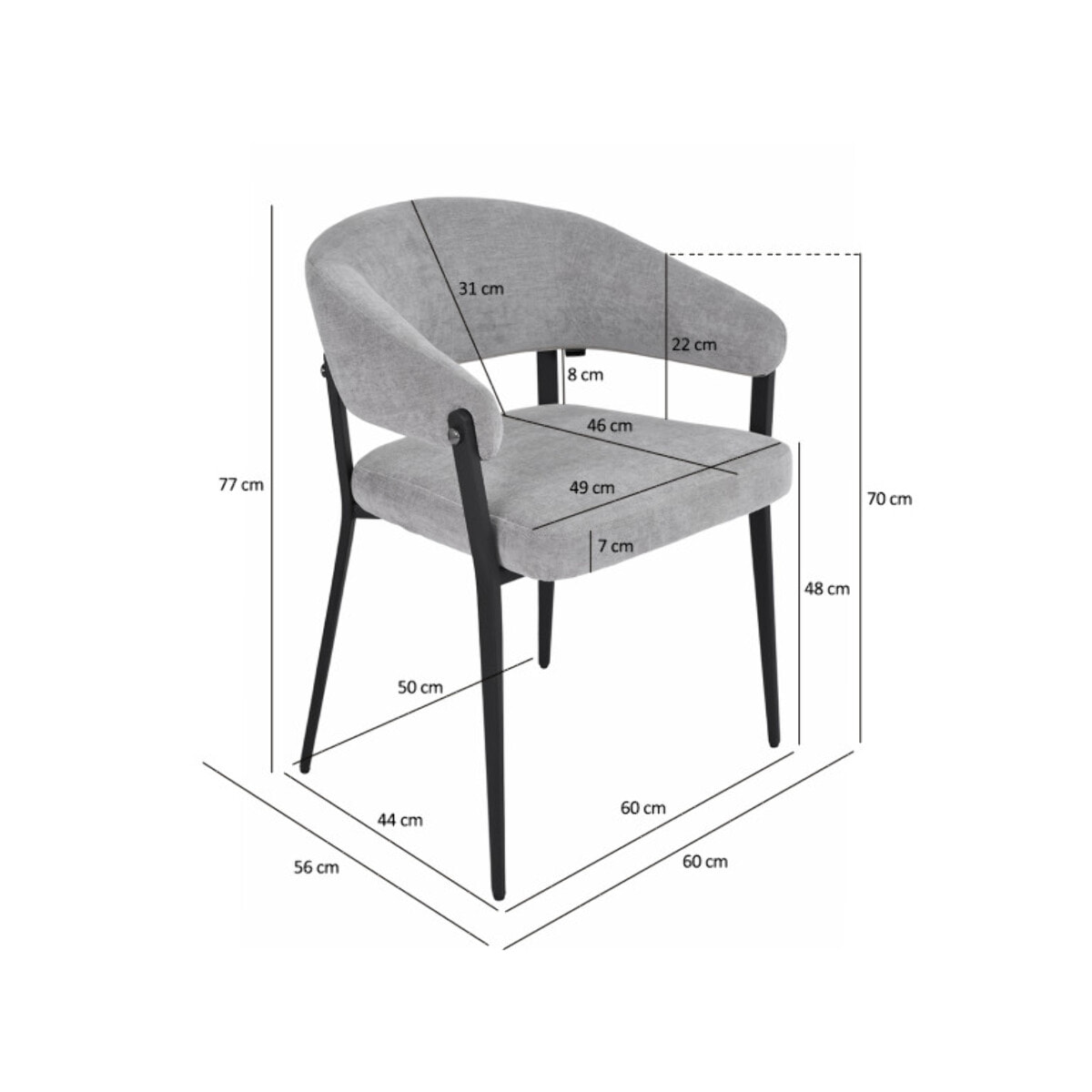 Chaise avec accoudoirs en tissu et structure en métal - ARNOLD