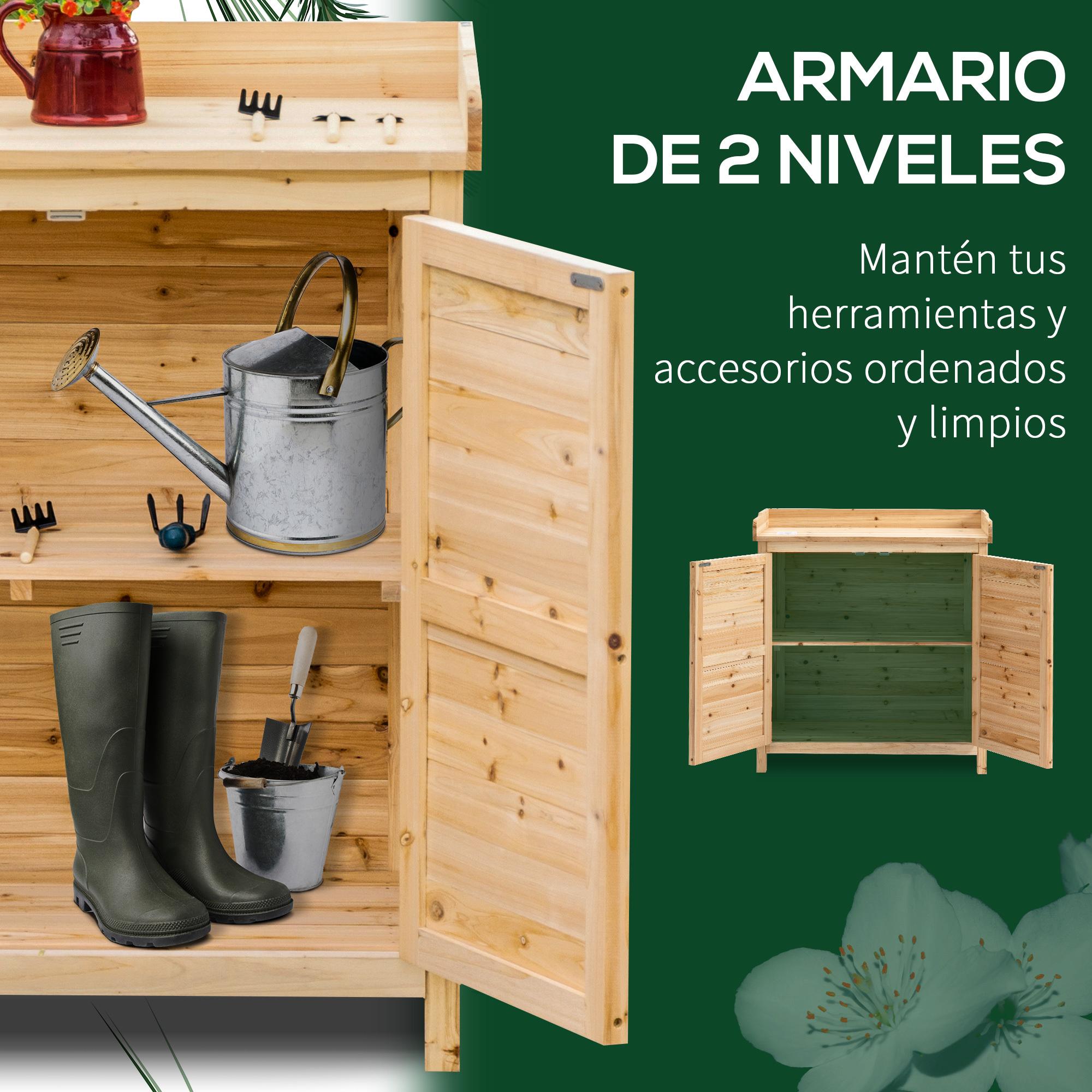 Armario de Jardín de Madera Armario Exterior Armario Almacenaje con 2 Puertas Estante y Patas Elevadas para Terraza Patio 83x40x92 cm Natural