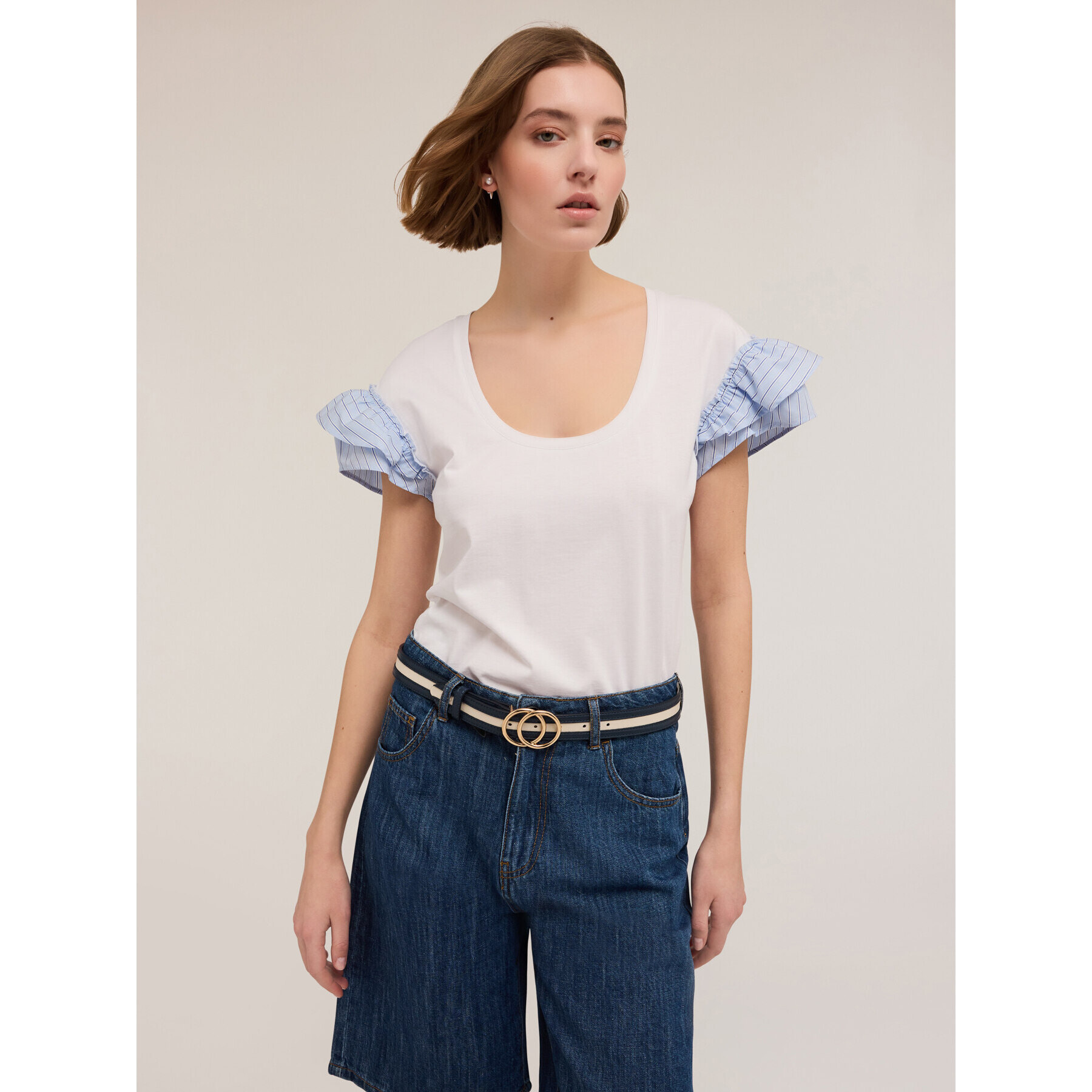 Motivi - Camiseta con mangas de volantes - Blanco