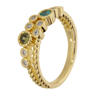 Anello Fedina Doppio Texture Corda con Cubic Zirconia Blu, Verdi e Bianche