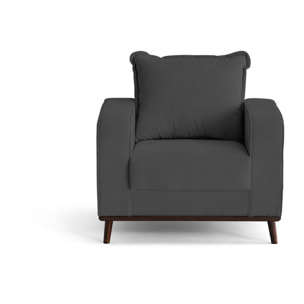 Albane - fauteuil en velours côtelé pieds bois foncé - Gris foncé