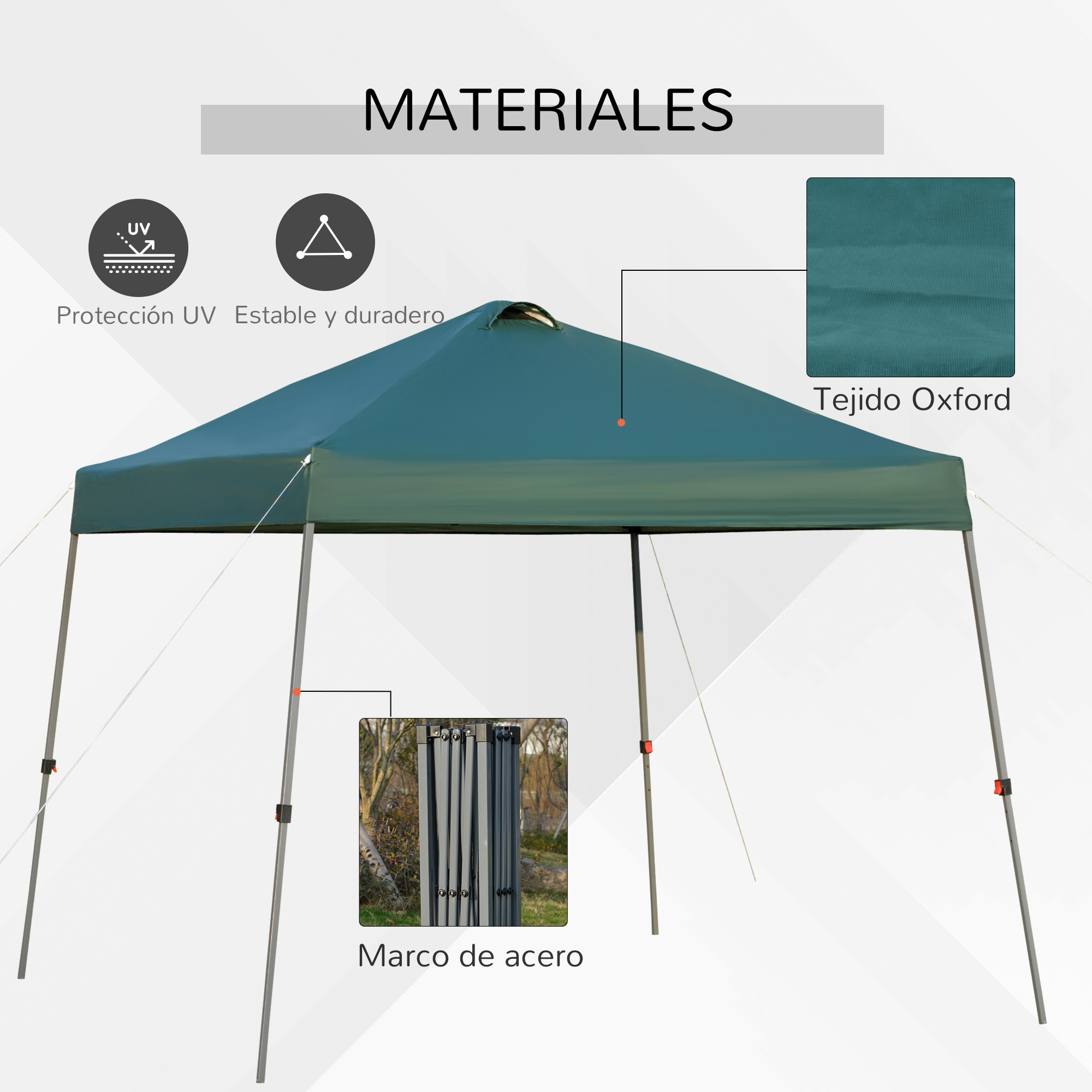 Cenador Plegable 3x3m Jardín con Bolsa de Transporte con Ruedas Camping Verde