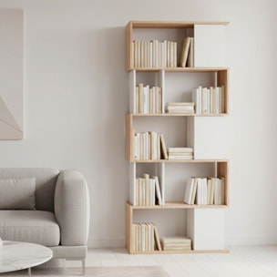 Libreria Moderna a Giorno Con Design Geometrico Asimmetrico Libreria Salvaspazio Ideale Per Soggiorno Studio Ufficio 80x29.5x173.5 cm Rovere e Bianco
