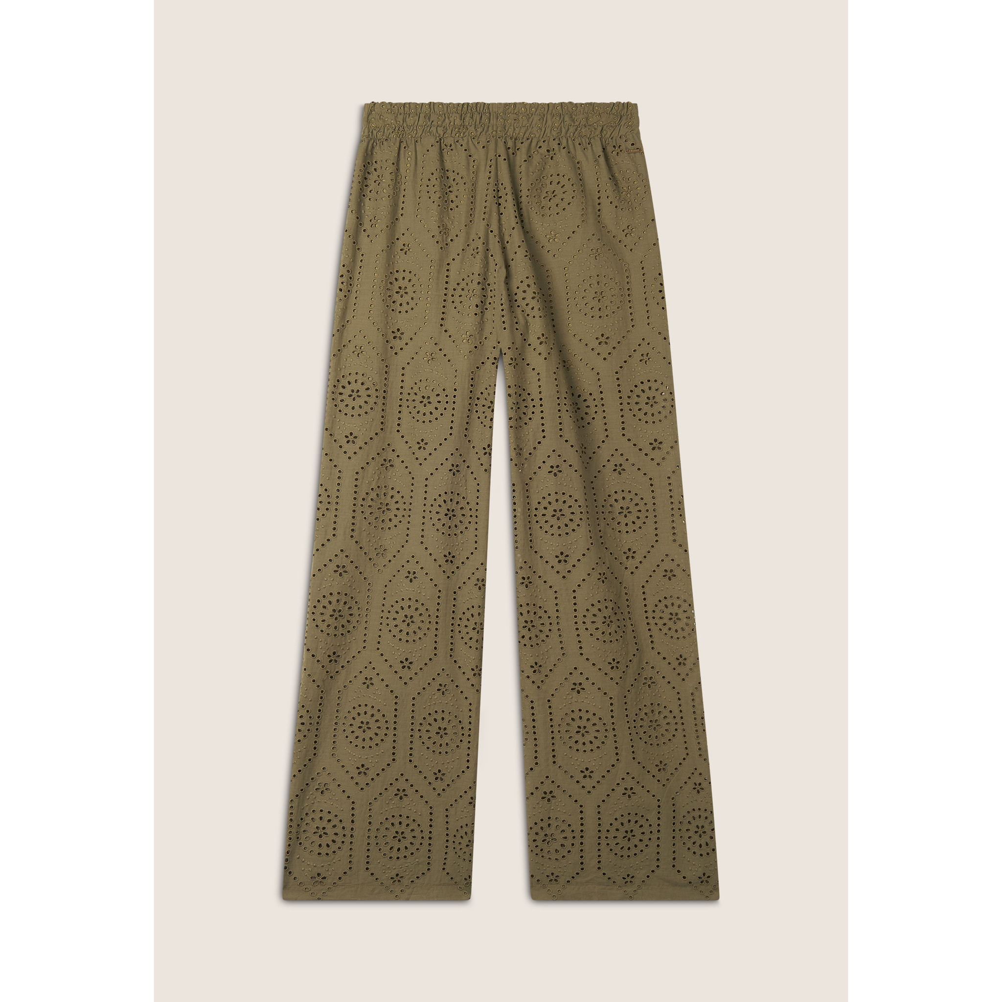 Pantaloni in mussola doppiati in cotone ricamato Sangallo