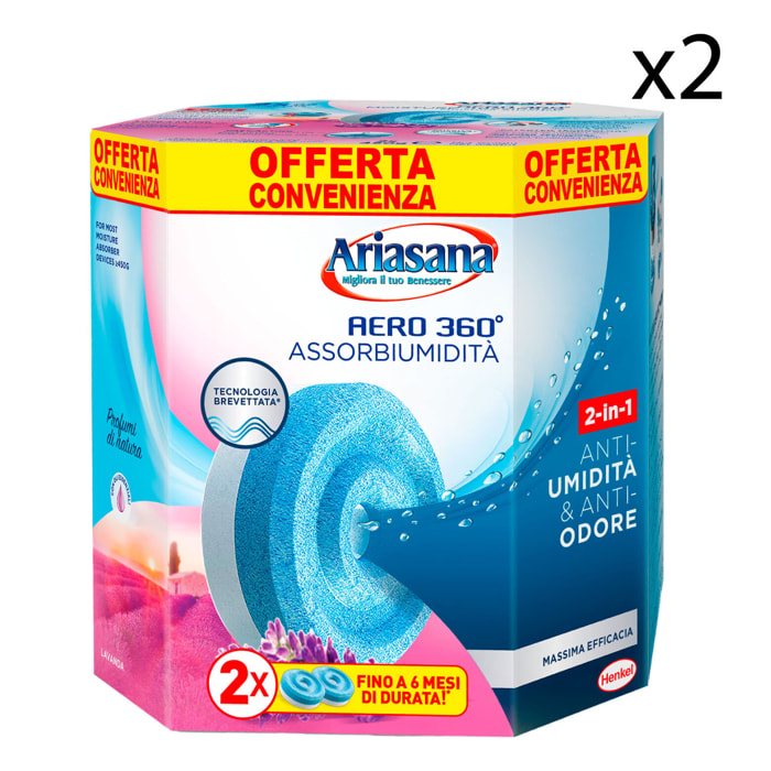 2x Ariasana Tab 2in1 Assorbiumidit e Anti Odore Lavanda per Aero 360ø - 2 Ricariche