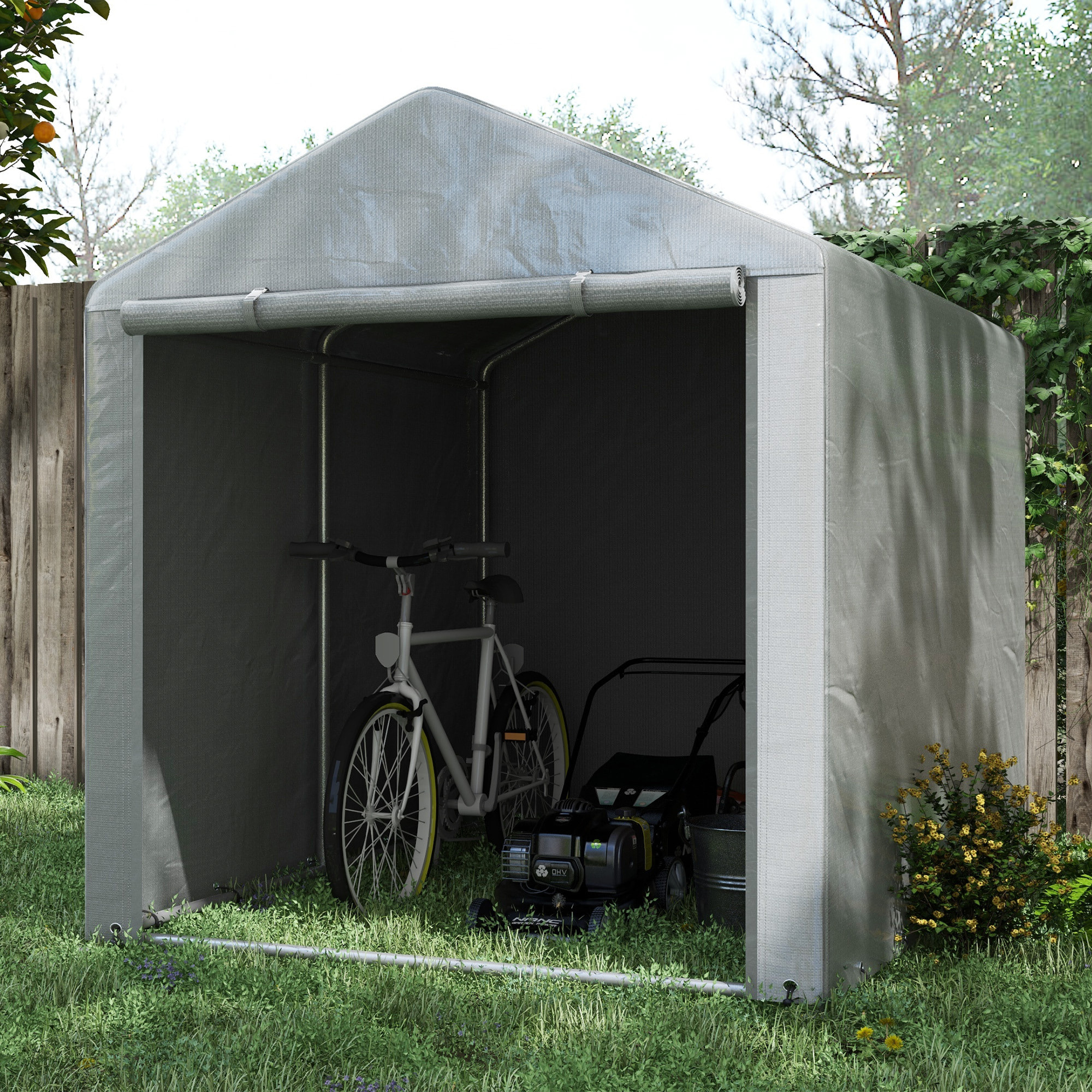 Abri de jardin tente de stockage portable abri de vélo garage pour extérieur avec cadre en acier galvanisé et grande porte, 1,6 x 2,2 m gris clair