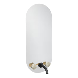 Miroir LED ovale 3 trous + mélangeur lavabo encastré 3 trous Grands Boulevards douceur minérale et noir