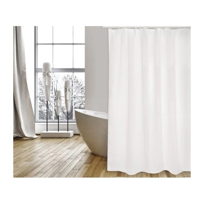 Rideau de douche Polyester PUR 180x200cm QUALITE PREMIUM Blanc - Anneaux inclus MSV