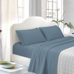 White & White Completo letto singolo 100% cotone percalle Blu