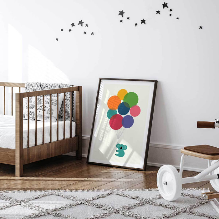 Affiche enfant koala ballon  Affiche sous cadre noir