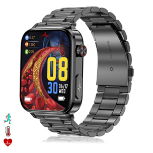 Smartwatch TK15. ECG, glicemia, acido urico e lipidi, BMI, grasso corporeo, temperatura, O2 e tensione.