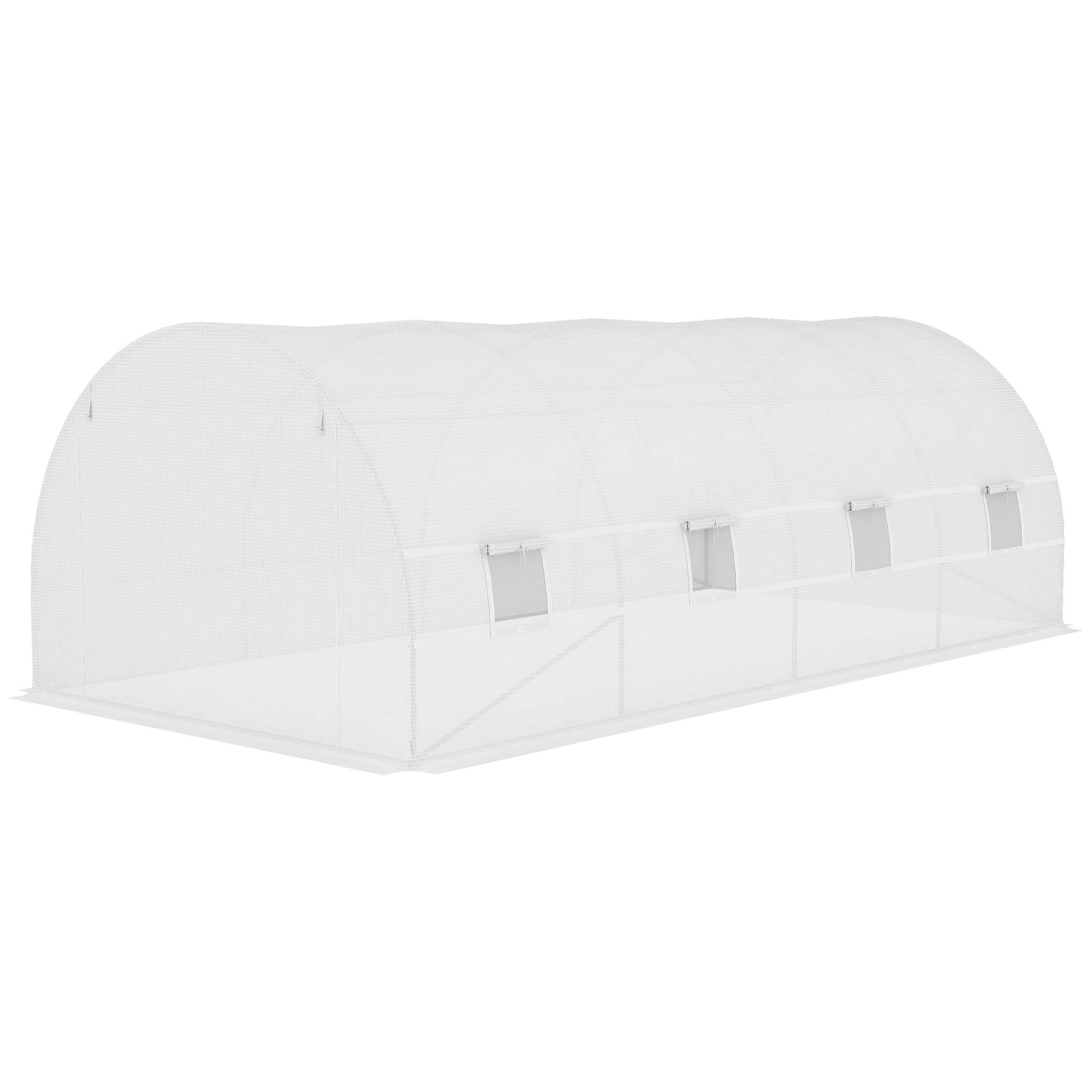 Bâche de rechange serre tunnel 18 m², bâche dim. 6L x 3l x 2H m PE anti-UV imperméable 12 fenêtres + porte enroulable zippée blanc