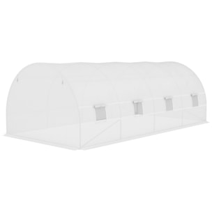 Bâche de rechange serre tunnel 18 m², bâche dim. 6L x 3l x 2H m PE anti-UV imperméable 12 fenêtres + porte enroulable zippée blanc