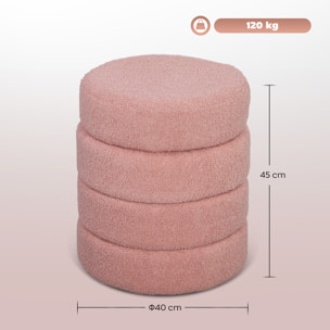 Pouf design bouclette dia. 40 x 45 cm vieux rose