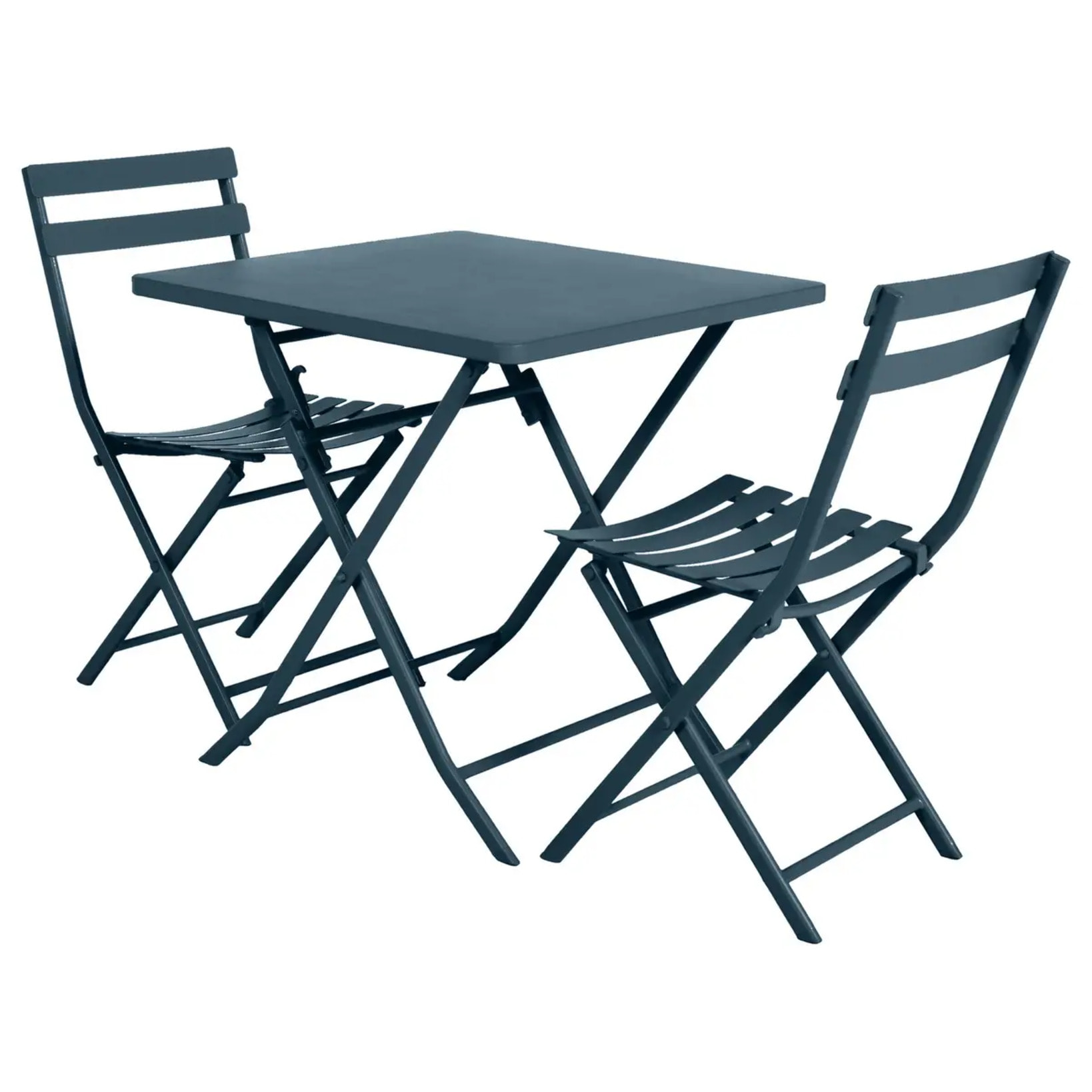 Table de jardin pliante carrée "Greensboro" pétrole 2 places en acier traité époxy