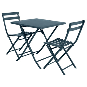 Table de jardin pliante carrée "Greensboro" pétrole 2 places en acier traité époxy