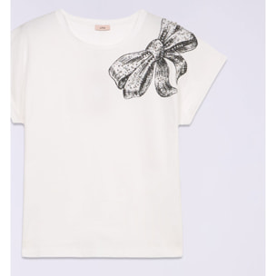 Oltre - T-shirt in jersey con stampa e applicazioni - Bianco