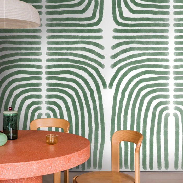 Carta da Parati Boho Astratta Verde e Bianca